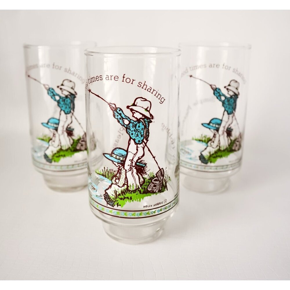 3 Vintage Holly Hobbie Drinking Glasses Coke Cola American Greetings Corporation